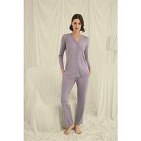 Uzun Kollu Düğmeli V Yaka Pijama Takımı