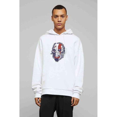 Monkey Baskılı Beyaz Erkek Kapşonlu Sweatshirt