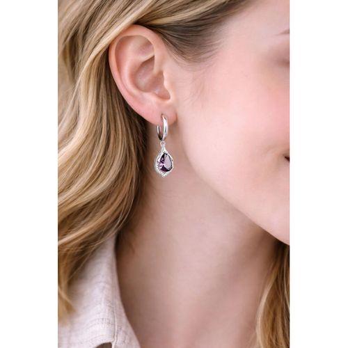 Gümüş Ametist Taşlı Su Damlası Sallantılı Kadın Küpe