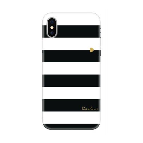 Siyah Beyaz Çizgili Siyah iPhone X Telefon Kılıfı