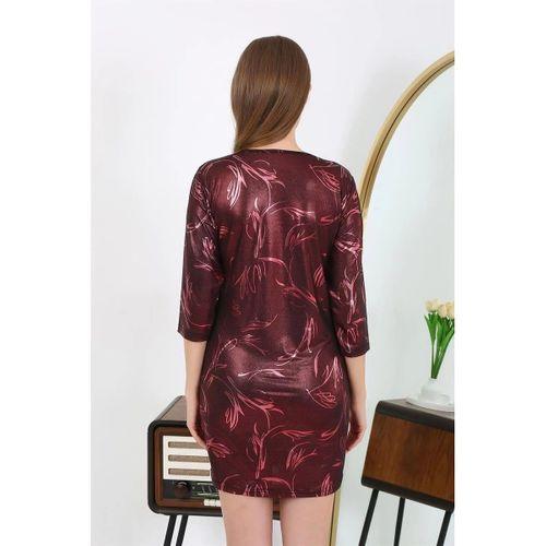 Kadın Micro Kumaş Mini Parlak Elbise Bordo