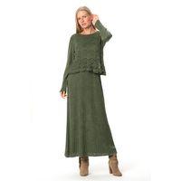 Uzun Kol Ahu Otantik Örgü Desenli Kışlık Uzun Triko Elbise Haki Hk