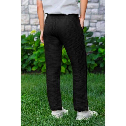 Beli Lastikli Multi Çift Cepli Müslin Kadın/Erkek Unisex Yazlık Pantolon Siyah Syh