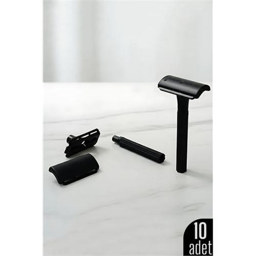 10'lu Şık Siyah Plastik Tıraş Aleti – Manuel Tıraş Bıçağı , Ergonomik Saplı