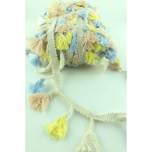 FdayAksesuar Bej Mavi Sarı Pamuklu Saçak Şerit Püskül 1 Metre En 4,5 Cm