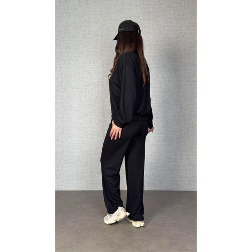 Kadın Uzun Kollu Bisiklet Yaka Viskon Iki Iplik Bluz Ve Pantolon Ikili Takım