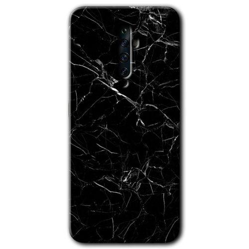 Oppo Reno 2z Kılıf Baskılı Kapak - Siyah Mermer + 5D Tam Kaplayan Cam