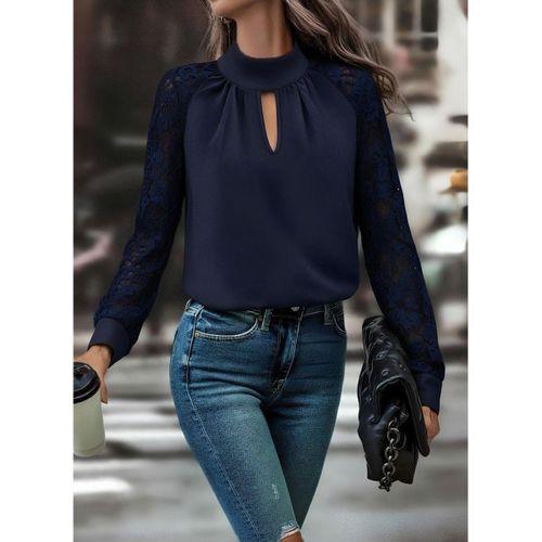 Kadın Uzun Kollu Göğüs Pencere Detay Yaka Boğazlı Kolları Tüllü Sandy Bluz