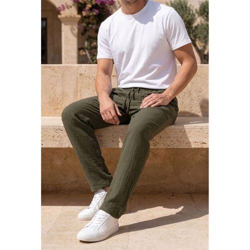 Hafif ve Rahat Müslin Baggy Erkek Pantolon - Koyu Haki