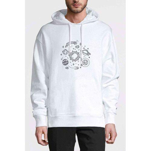 Galxy Baskılı Beyaz Erkek Kapşonlu Sweatshirt
