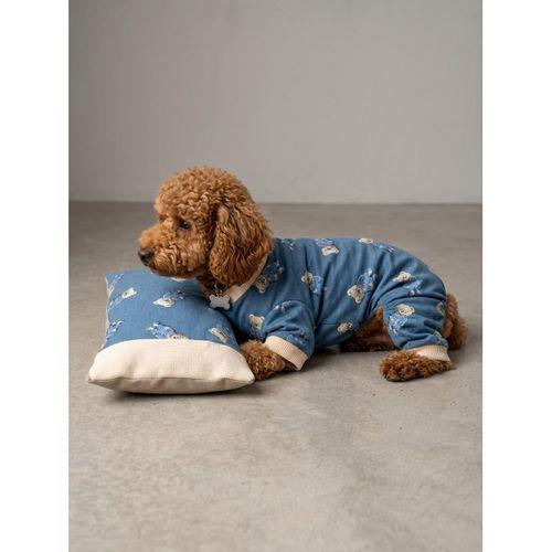 Teddy Blues Uyku Takımı | Ayıcık Desenli Pamuklu Penye Köpek Tulumu ve Mini Yastık | Küçük Irklar İçin | Tüy Dökülmesini Azaltır