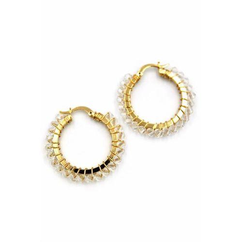 Kristal Boncuk Halka Küpe - Beyaz