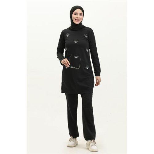 Bisiklet Yaka Uzun Tunik Pantolon Sade Basic Spor Takımı - 03050.003 - Siyah