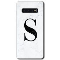 Samsung Galaxy S10 HD Baskılı Kılıf + 9D Tam Ekran Koruyucu - Beyaz Mermer Desenli S Harfi