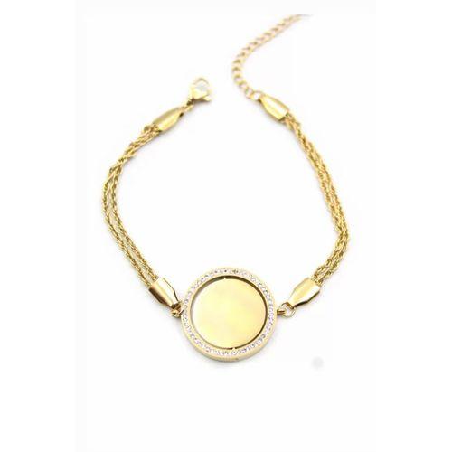 Taşlı Plaka Bileklik - Altın