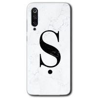 Potkal Hediye Fabrikası Xiaomi Mi 9 SE Kılıf HD Desen Baskılı Arka Kapak - Beyaz Mermer Desenli Ş Harfi
