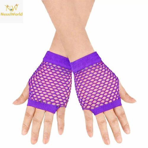 80’ler 90’lar Retro Mor File Parmaksız Kısa Eldiven 11 cm