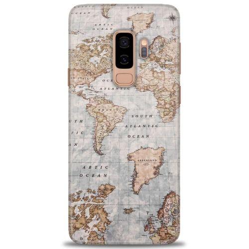 Samsung Galaxy S9 Plus Kılıf HD Baskılı Kılıf - Dünya Haritası + Tam Ekran Koruyucu
