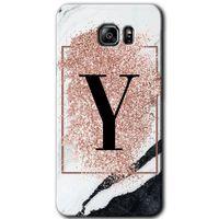 MRCİLETİSİM MRCİLETİSİM Samsung Galaxy Note 5 Kılıf HD Desen Baskı Arka Kapak + Temperli Cam - Pembe Mermer Desenli Y Harfi