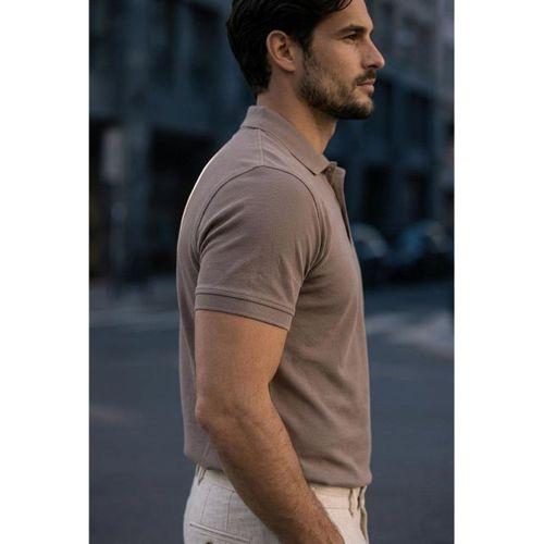 Orlando Polo Yaka Pike Kumaş Relaxed Fit Basic Düğmeli Relaxed Fit Erkek T-Shirt - Vizon