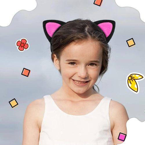 Sevimli Kedi Kulak Pofuduk Kedi Taç Siyah İçi Şeker Fuşya Renk 17x15 cm