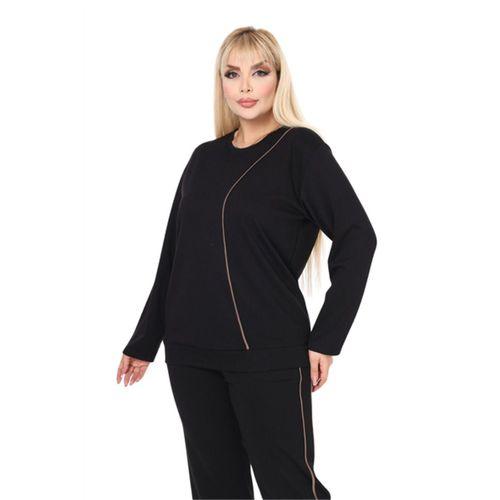 Melsay Butik Büyük Beden Siyah Kahve Çizgi Detay Modal Kadın Eşofman Takımı