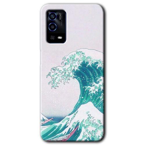 MRCİLETİSİM Oppo A55 Kılıf HD Desen Baskılı Arka Kapak + Temperli Cam - Dalga