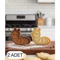 2Li Sevimli Tırtıl Figürlü Kurabiye Kalıbı ve Hamur Kesici Şeker Oyun Hamuru İçin İki Parça Kalıp