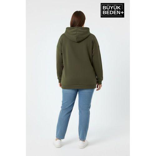 Kadın Büyük Beden Kapşonlu Rahat Kalıp Hoodie – Milano Italia Baskılı Sweatshırt SPR26BSWK967