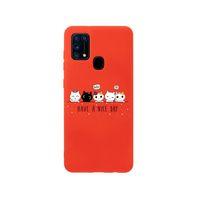 Samsung M21 Şirin Kedicikler Premium Silikonlu Kırmızı Telefon Kılıfı