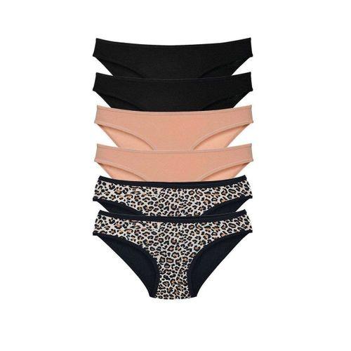 6 Adet Likralı Kadın Slip Külot Leopar Siyah Ten