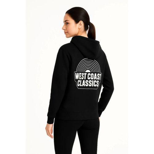 Üç İplik Kapüşonlu Ön Ve Arka Baskılı SweatShirt Hoodie - Siyah