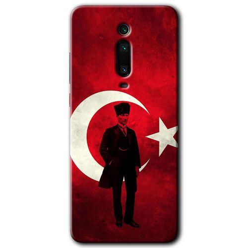 Xiaomi Mi 9T Kılıf HD Desen Baskılı Arka Kapak+Temperli Cam - Atatürk Bayrak