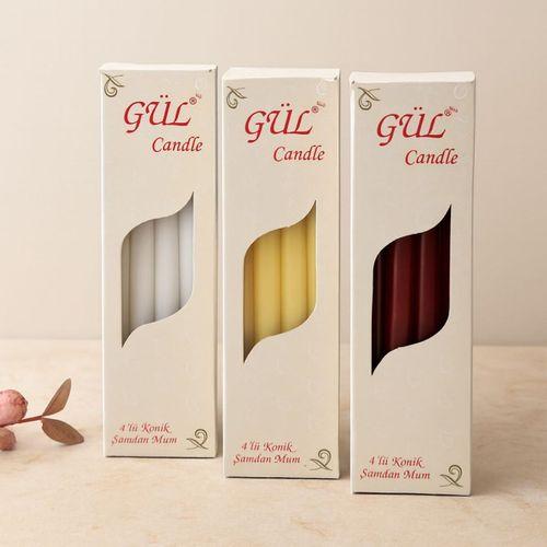 Gül Mum 4'lü Set 25 cm - Konik & Düz (Beyaz & Renkli)