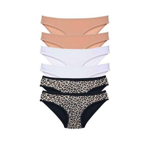 6 Adet Likralı Kadın Slip Külot Leopar Ten Beyaz