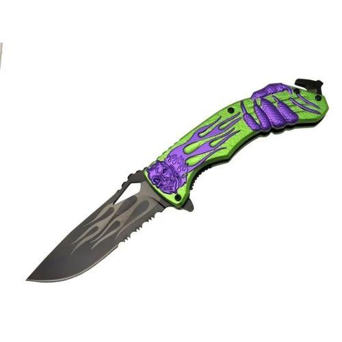 Mx20b Testereli Outdoor Çakı 22 Cm - Yeşil Metal Sap, Otomatik, İp Kesme