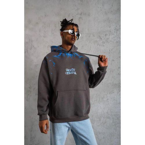 Erkek Yıldırım Baskılı Kapşonlu Sweatshirt - Gri