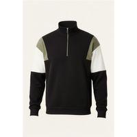 Oversize Erkek Kolları Garnili Selanik Örme Erkek Sweatshirt - Siyah