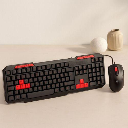 USB Kablolu Klavye Mouse Set - Kırmızı Tuşlu Q Klavye 1600 DPI