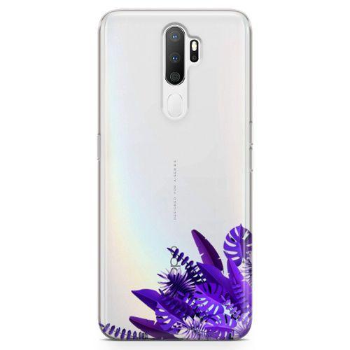 Oppo A9 2020 Kılıf Mor Yapraklar Arka Kapak Koruma Desenli Full Koruyucu