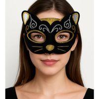 Kadife Dokulu Simli Kedi Maskesi Altın Gümüş Detaylı