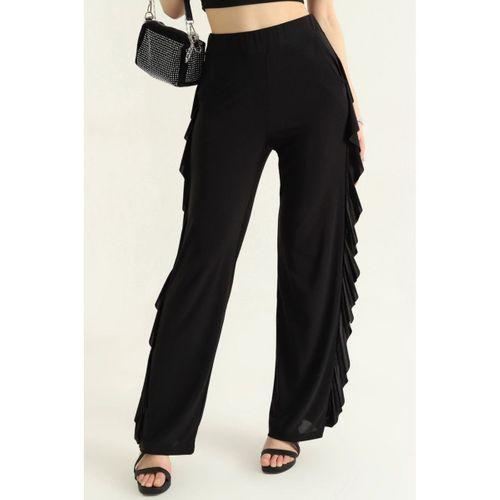 Kadın Yüksek Bel Yanları Volanlı Cepli Sandy Pantolon