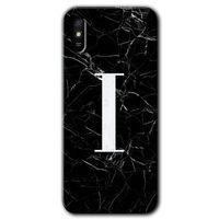 Redmi 9A Kılıf HD Desen Baskılı Arka Kapak - Siyah Mermer Desenli I Harfi + Kırılmaz Cam