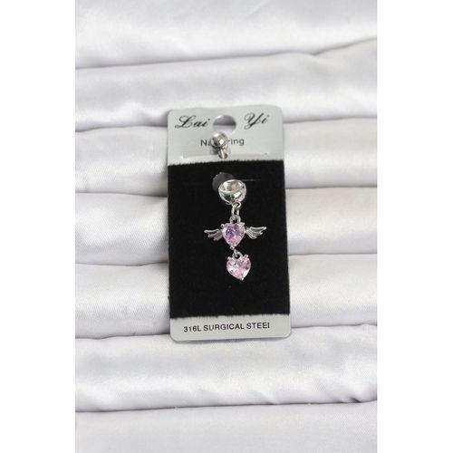 316L Cerrahi Çelik Pembe Zirkon Taşlı Kanat Model Göbek Piercing