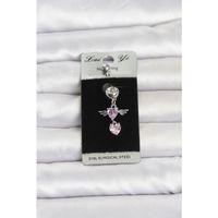316L Cerrahi Çelik Pembe Zirkon Taşlı Kanat Model Göbek Piercing