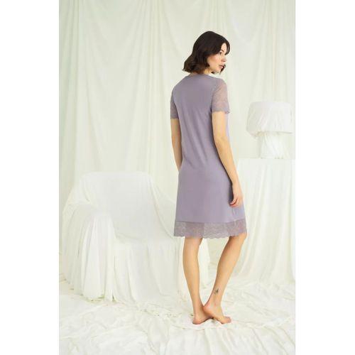 Yakası Kolu Ve Omzu Ve Eteği Dantelli Önü Düğmeli Gecelik