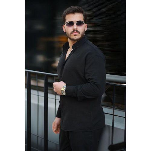 Yumuşak Dokulu Yarım Oversize Erkek Gömlek - Siyah