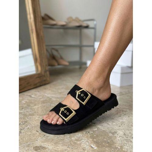 Yazlık Kadın Siyah İnce Taban Tokalı Terlik