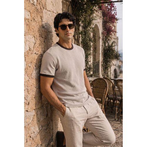 Miyazaki Regular Fit %100 Pamuk Waffle Box Bisiklet Yaka Erkek T-Shirt - Çakıl Taşı
