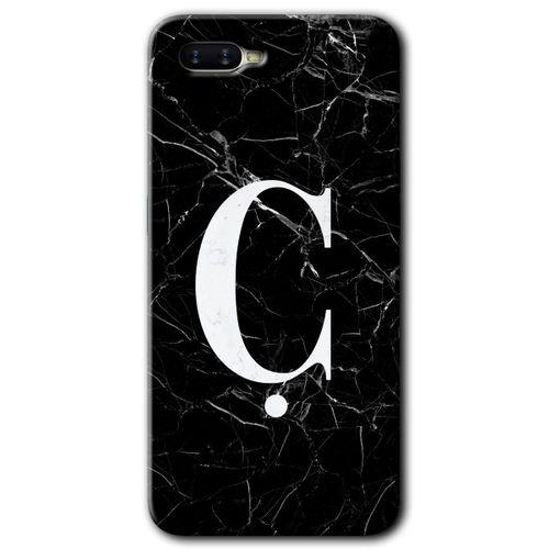 MRCİLETİSİM Oppo Rx 17 Neo Kılıf HD Desen Baskılı Arka Kapak + Temperli Cam - Siyah Mermer Desenli Ç Harfi